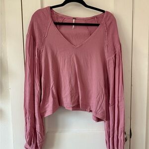 Free People Pink Cropped Blouse with Relaxed Sleeves